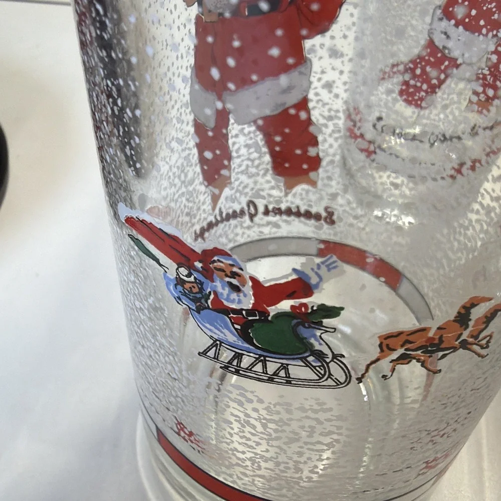 Vintage Firna Drinking Christmas Glass Tumbler Santa Sleigh Reindeers-Set Of 3